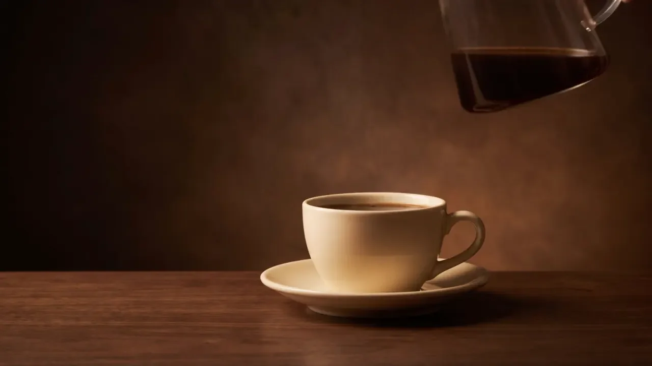 A filled ceramic coffee cup after the pour